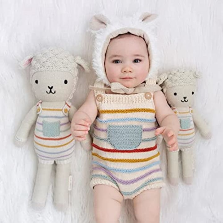 cuddle + kind Avery The Lamb Little 13&quot; Hand-Knit Doll - 1 Doll = 10 Meals, Fair Trade, Heirloom Quality, Handcrafted in Peru, 100% Cotton Yarn