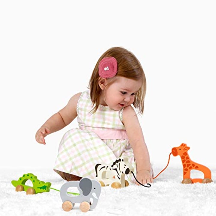 Hape Elephant Wooden Push and Pull Toddler Toy ,L: 5.7, W: 2.4, H: 4.5 inch