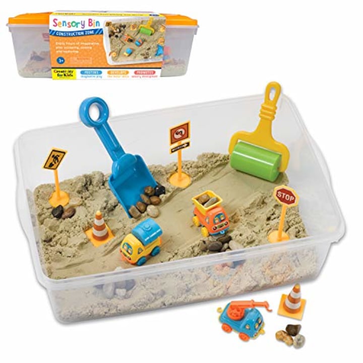 Creativity for Kids Sensory Bin: Construction Zone Playset - Sandbox Truck Toys for Kids