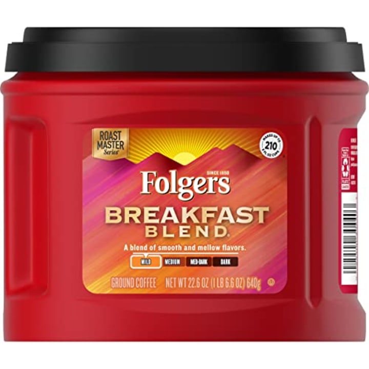 Folgers Breakfast Blend Mild Roast Ground Coffee, 22.6 Ounces, Pack of 6