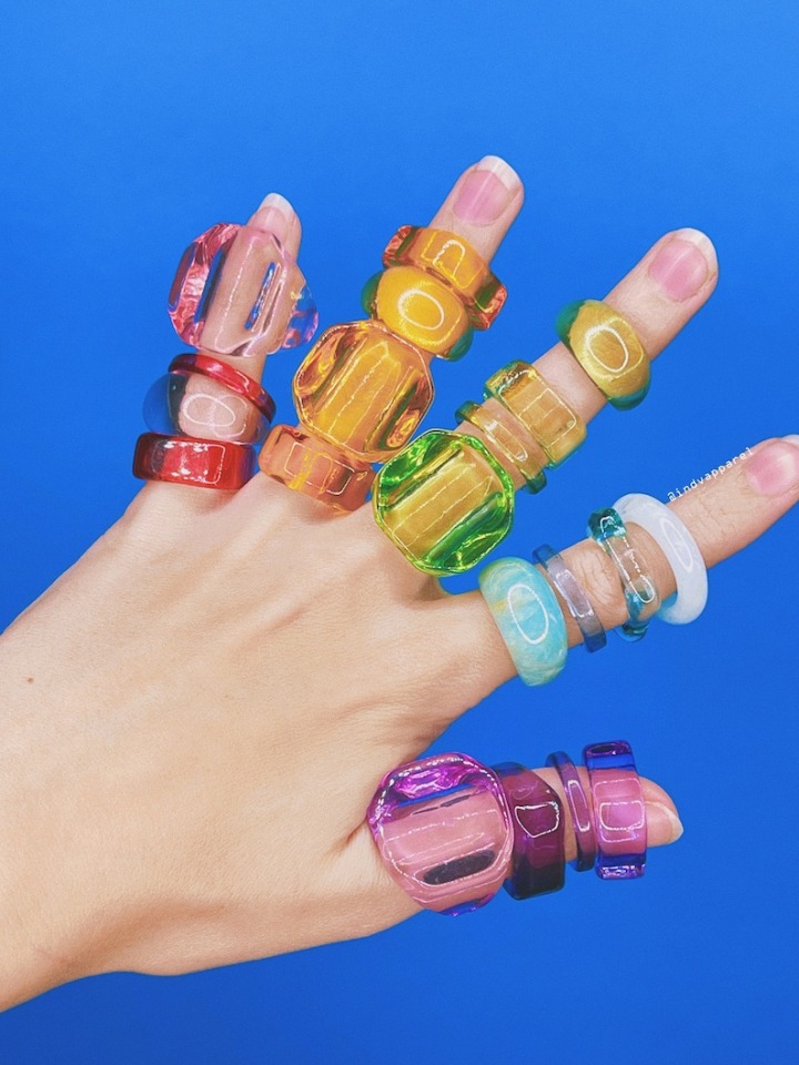 QUAD CHUNKY RESIN Ring Set / Chunky Ring Colorful Set / Funky Rings Acrylic Thick / Y2k Indie Aesthetic Trendy Grunge / Gift