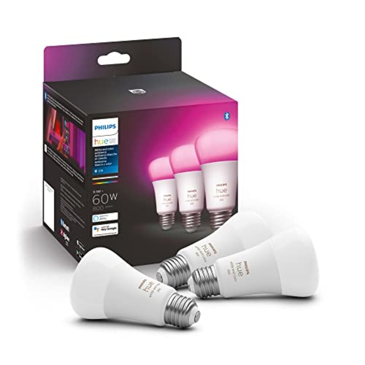Philips Hue White and Color Ambiance A19 E26 LED Smart Bulb, Bluetooth &amp; Zigbee Compatible (Hue Hub Optional), Works with Alexa &amp; Google Assistant - A Certified for Humans Device (562785),3 Pack