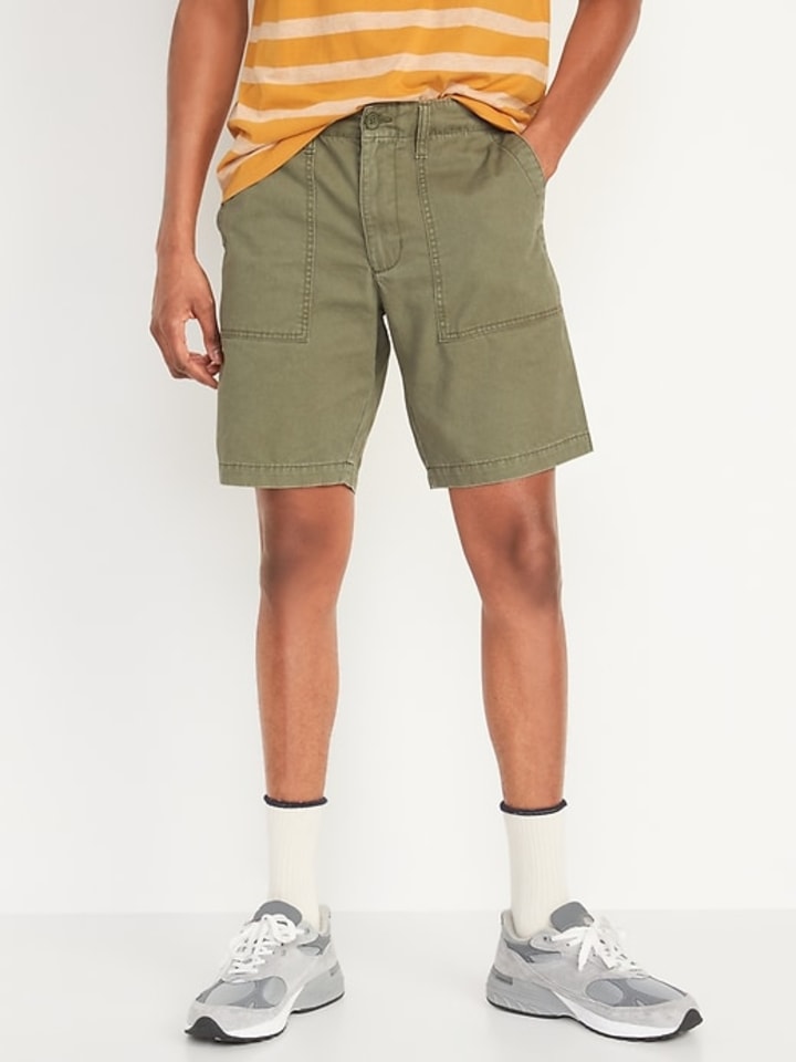 Straight Lived-In Khaki Shorts for Men -- 9-inch inseam