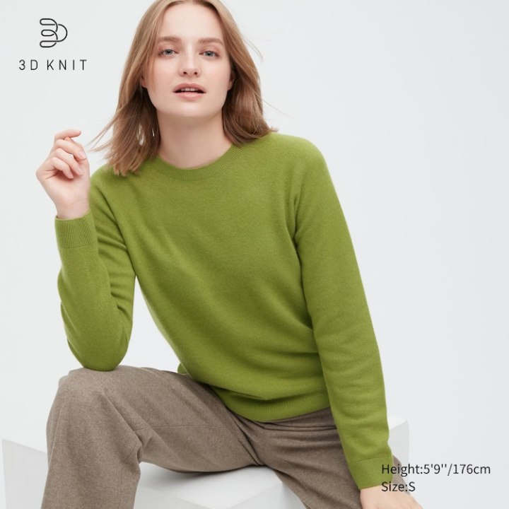 3D Knit Cashmere Crew Neck Long-Sleeve Sweater