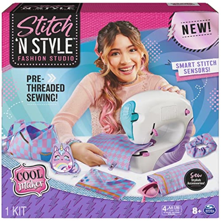 Cool Maker, Stitch 'N Style Fashion Studio, Pre-Threaded Sewing Machine Toy with Fabric and Water Transfer Prints, Arts &amp; Crafts Kids Toys for Girls