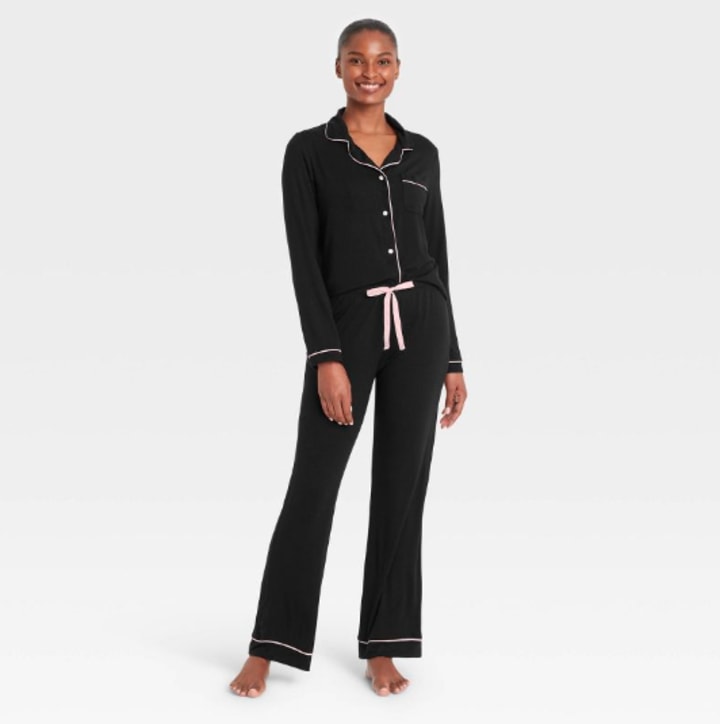 Beautifully soft women's pajama set with long sleeves and notched collar