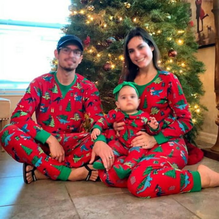 Christmas Family Matching Pajamas Dinosaur and Christmas Tree Printed Soft Holiday Xmas PJs Sleepwear Outfits