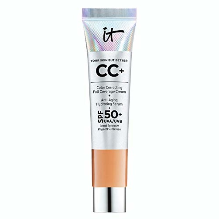 IT Cosmetics Your Skin But Better CC+ Cream Travel Size, Tan (W) - Color Correcting Cream, Full-Coverage Foundation, Hydrating Serum &amp; SPF 50+ Sunscreen - Natural Finish - 0.406 fl oz