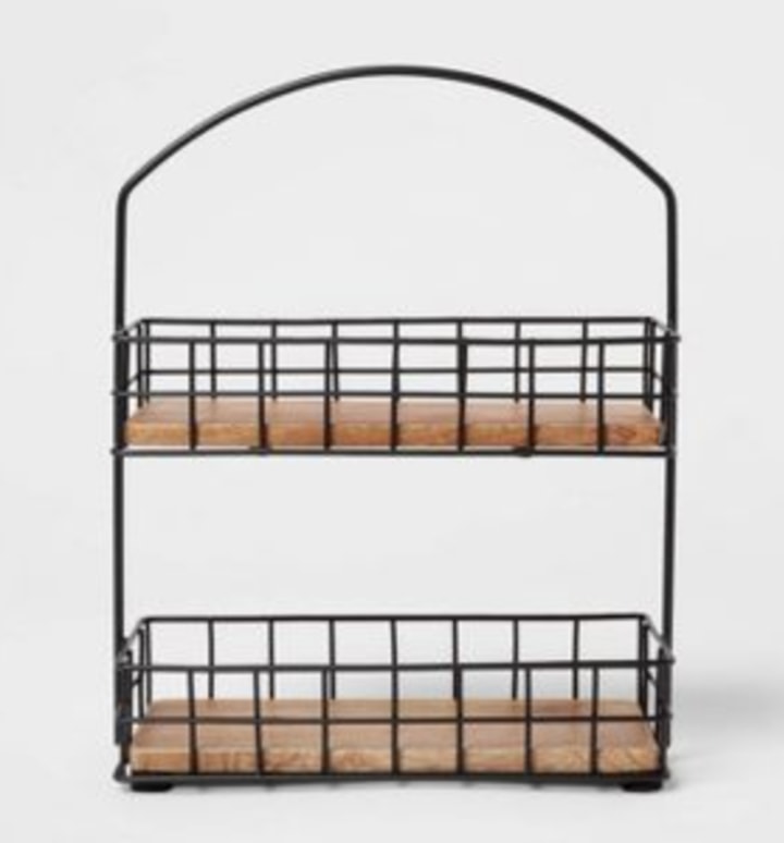 Iron and Mangowood 2-Tier Wire Spice Rack Black