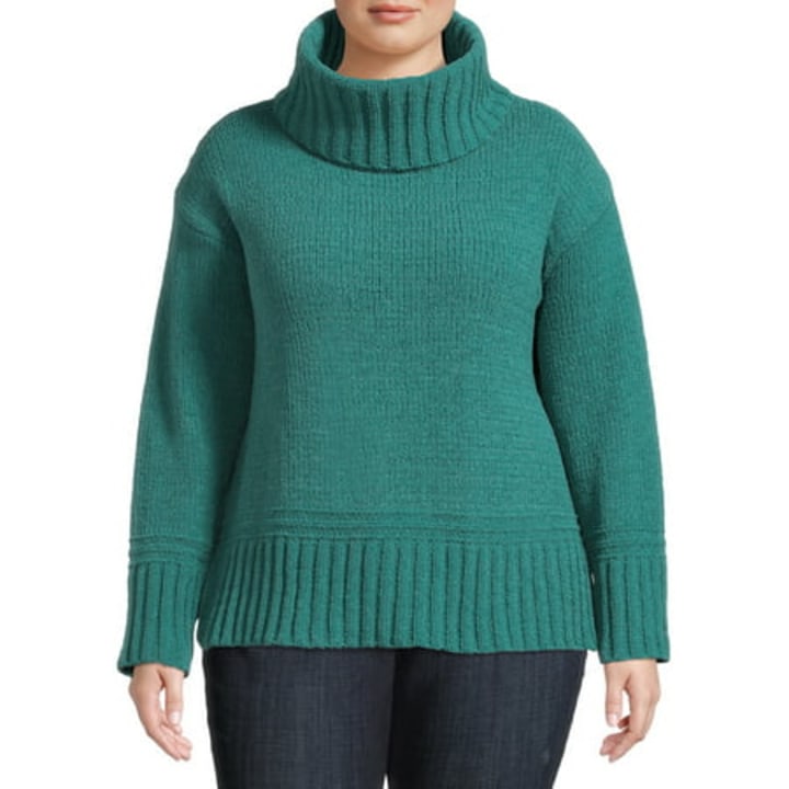 Terra &amp; Sky Women&#039;s Plus Size Chenille Turtleneck Sweater