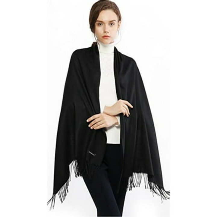 Women Scarf Pashmina Shawls and Wraps for Evening Dresses , Winter Fashion Soft Warm Long Large Scarves , Lightweight Silk Solid Colors Capes for Ladies Black