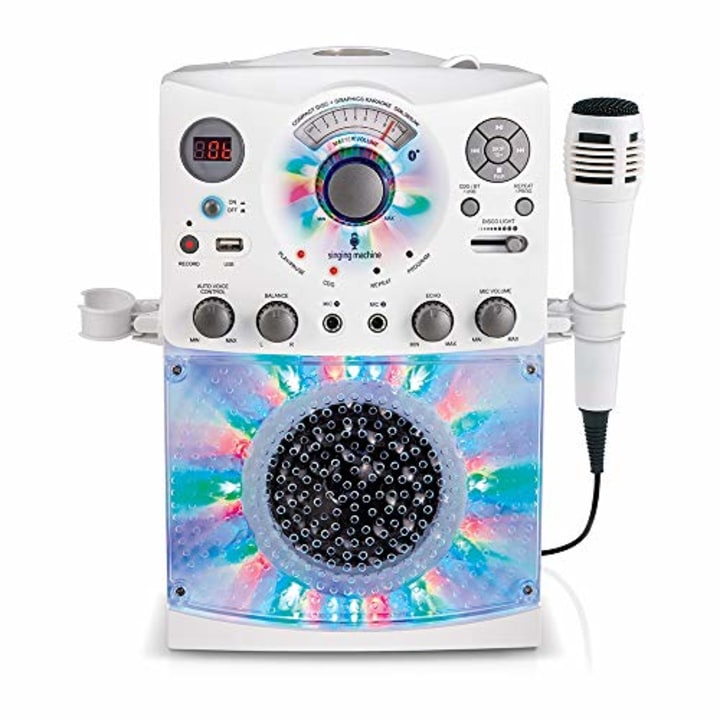 Singing Machine SML385UW Bluetooth Karaoke System with LED Disco Lights, CD+G, USB and Microphone, White [Amazon Exclusive]
