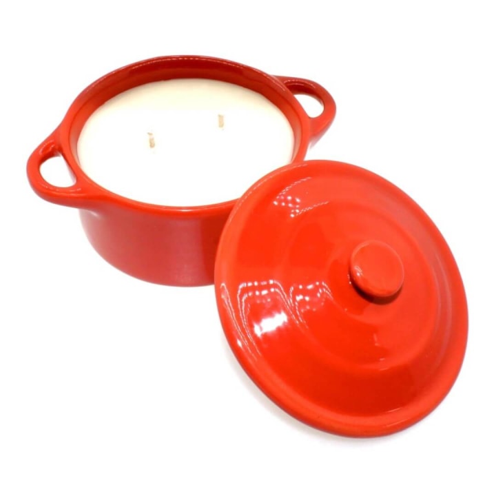 Red Ceramic Pot with Cover Candle