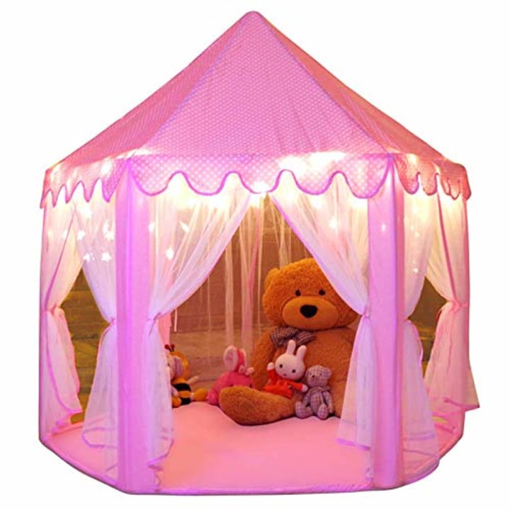 Monobeach Princess Tent Girls Large Playhouse Kids Castle Play Tent with Star Lights Kids Toy Indoor and Outdoor Games, 55''  # 039;  x 53'  # 039;  (DxH)