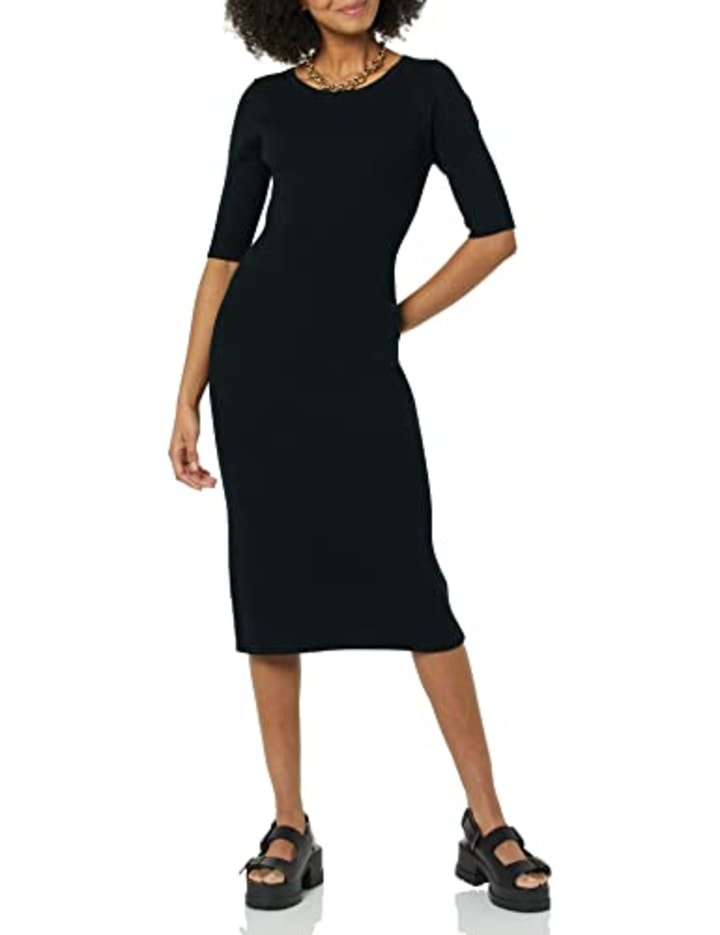 Daily Ritual Women&#039;s Twist Back Fine Gauge Sweater Dress