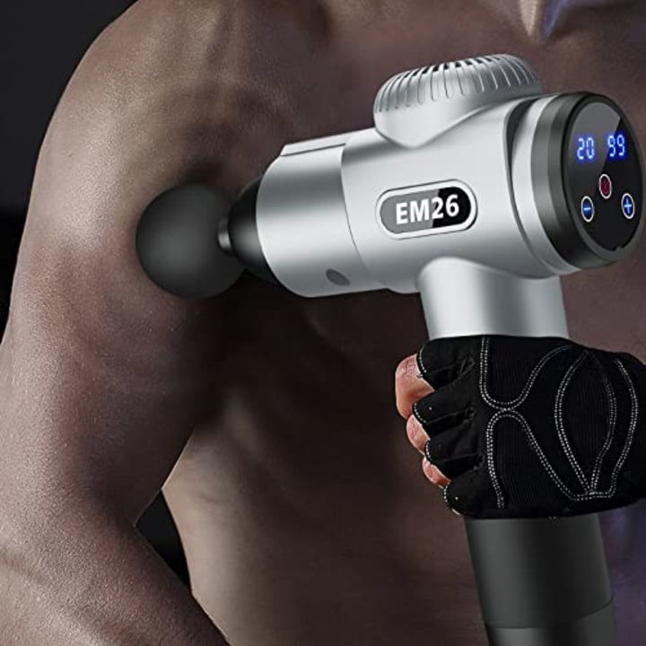 TOLOCO Massage Gun, Upgrade Percussion Muscle Massage Gun for Athletes, Deep Tissue Massager for Back, Silver