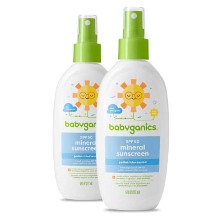 Babyganics SPF 50 Baby Sunscreen Spray | UVA UVB Protection | Octinoxate &amp; Oxybenzone Free | Water Resistant, 6 Ounce (Pack of 2)