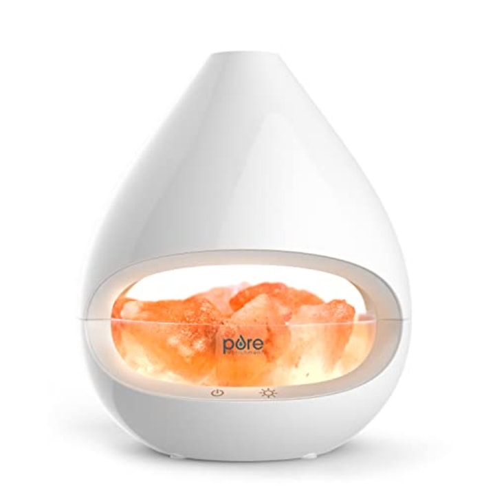 Pure Enrichment(R) PureGlow(TM) Crystal - 2-in-1 Himalayan Salt Lamp &amp; Ultrasonic Essential Oil Diffuser, Original Salt Therapy Lamp, 100% Pure Himalayan Salt, Ambient Glow, 160 mL 16-Hour Tank (White)