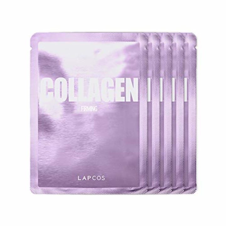 LAPCOS Collagen Sheet Mask, Firming Daily Face Mask with Collagen Peptides for Wrinkles & Dark Spots, Korean Beauty Favorite, 5-Pack