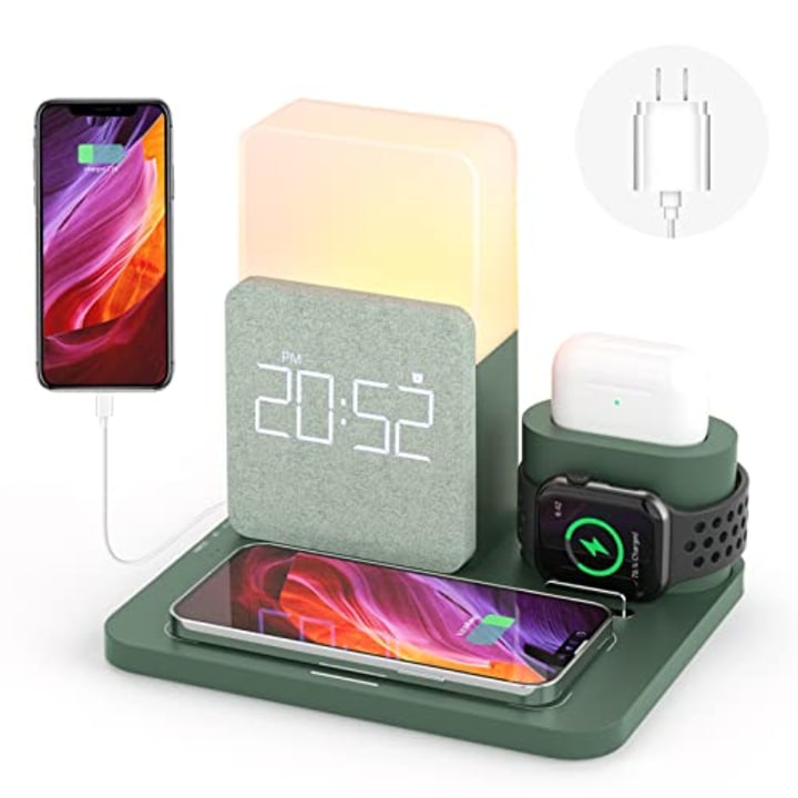 Wireless Charging Station, iPhone 3 in 1 Fast 15W Wireless Charger with Alarm Clock and Night Light, Charging Dock for iPhone 12/13/14 Pro/13 Mini/13 Pro Max/12 pro, Samsung, AirPods
