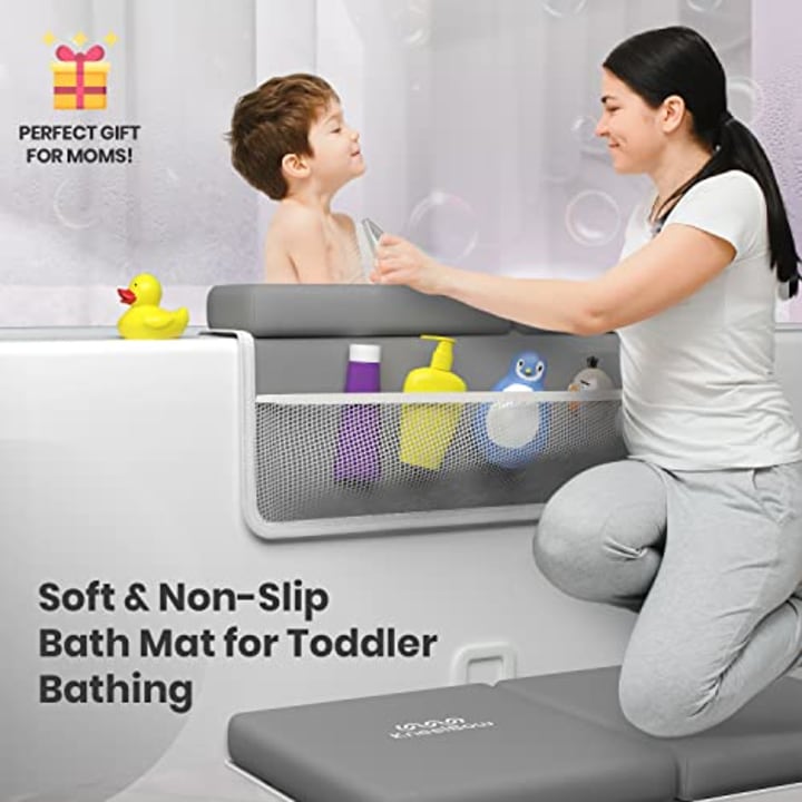 KNEELBOW Soft Baby Bath Kneeler and Elbow Rest Pad. The Ultimate Bathing Solution for Parents and Their Little Ones. Baby Bath Cushion Mat with Toy Organizer Pockets and Suction Cups
