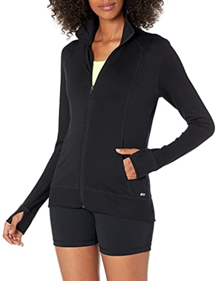 Amazon Essentials Women&#039;s Studio Terry Long-Sleeve Full-Zip Jacket, Black, Medium