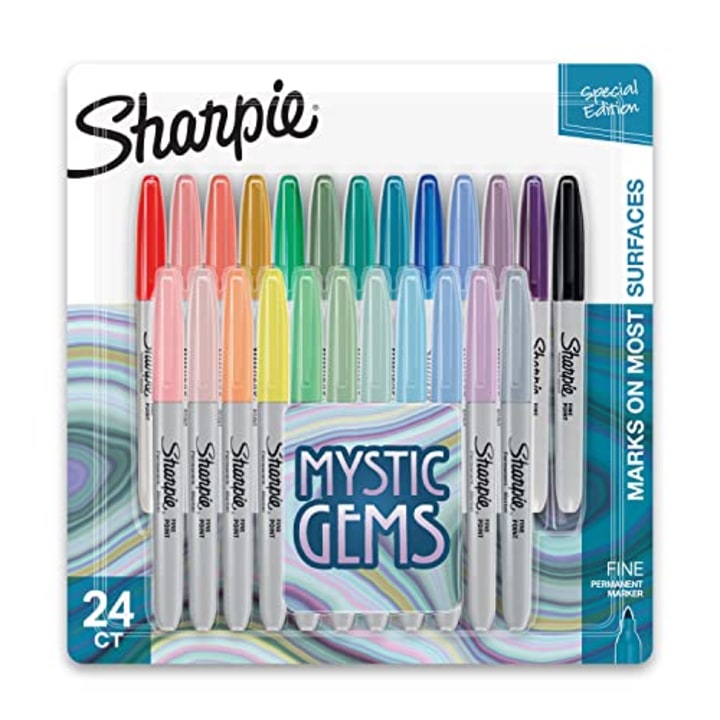 Sharpie Permanent Markers, Fine Point, Featuring Mystic Gem Color Markers, Assorted, 24 Count