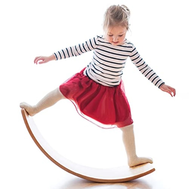Gentle Monster Wooden Wobble Balance Board, 35 Inch Rocker Board Natural Wood, Kids Toddler Open Ended Learning Toy , Yoga Curvy Board for Classroom &amp; Office Adult