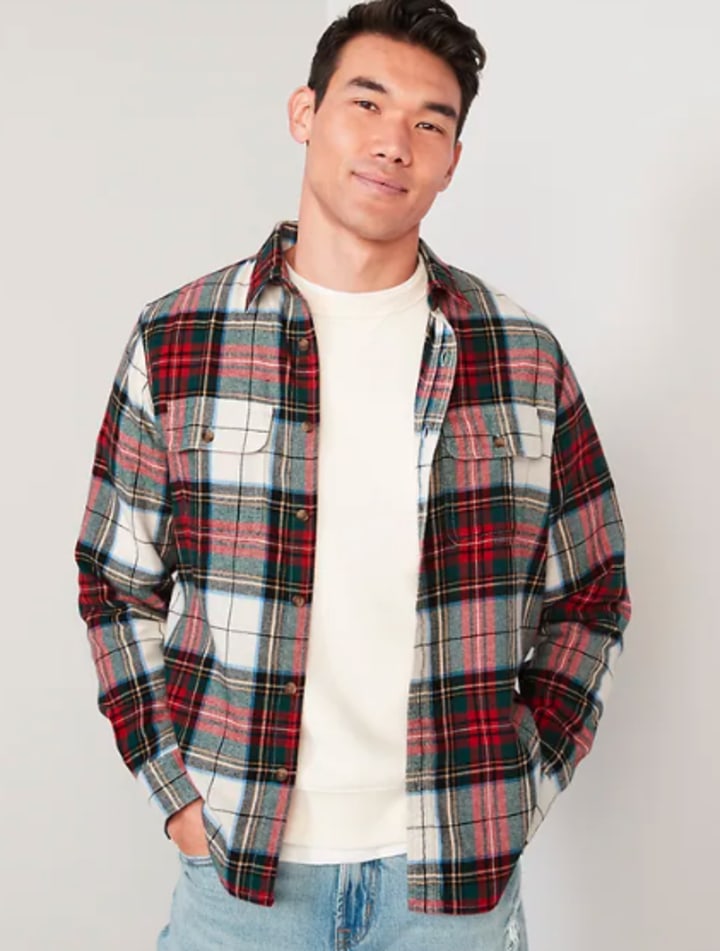 Regular-Fit Plaid Double-Brushed Flannel Shirt