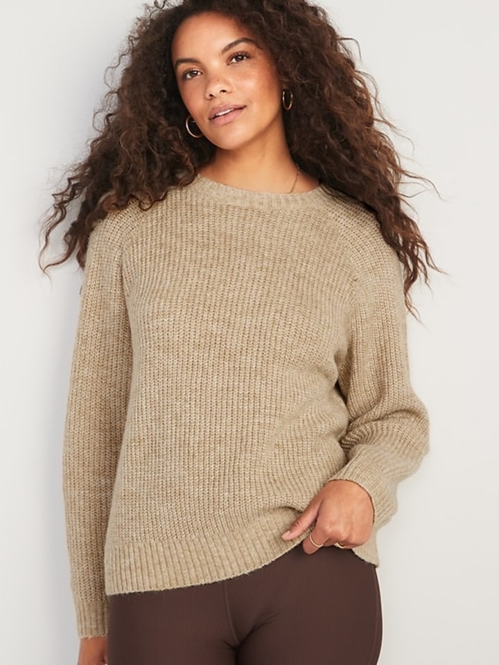Heathered Cozy Shaker-Stitch Pullover Sweater