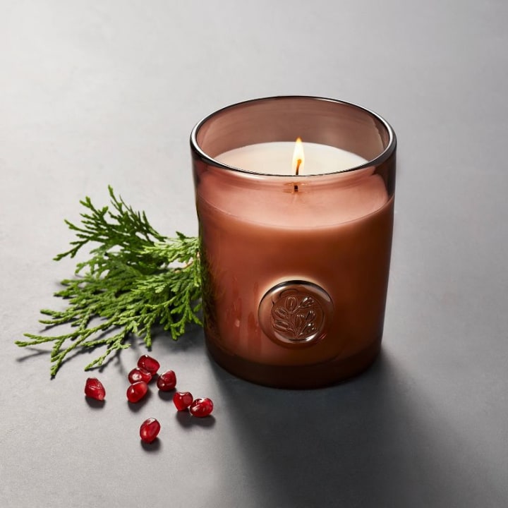 Colored Glass Candle Pomegranate &amp; Cedar Mahogany - Threshold(TM) designed with Studio McGee