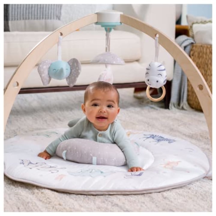 aden + anais Play and Discover Baby Activity Gym - 30+ Developmental Benefits - 3 Attachable Toys + Plush Tummy Time Pillow - 100% Cotton Muslin - Machine Washable