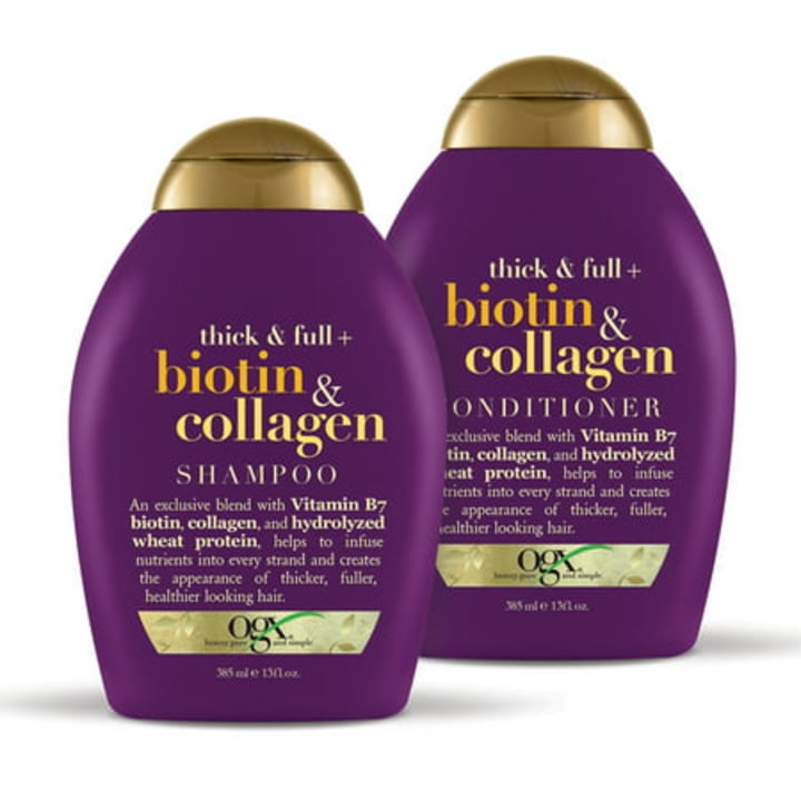 OGX Thick &amp; Full + Biotin &amp; Collagen Shampoo &amp; Conditioner Set, 13 Ounce (packaging may vary), Purple