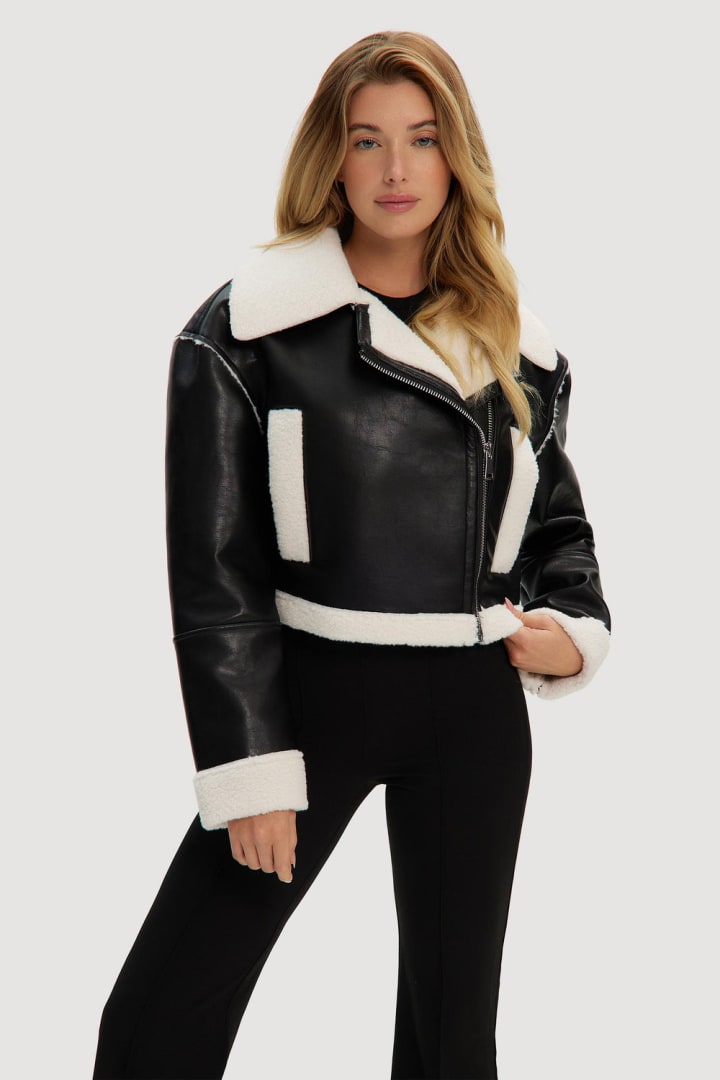 Noize Cropped Shearling Leather Jacket