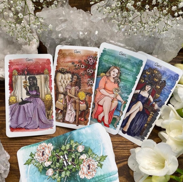 The Unfolding Path Tarot, 1st edition indie deck - a bright and colourful, diverse and inclusive tarot card deck.