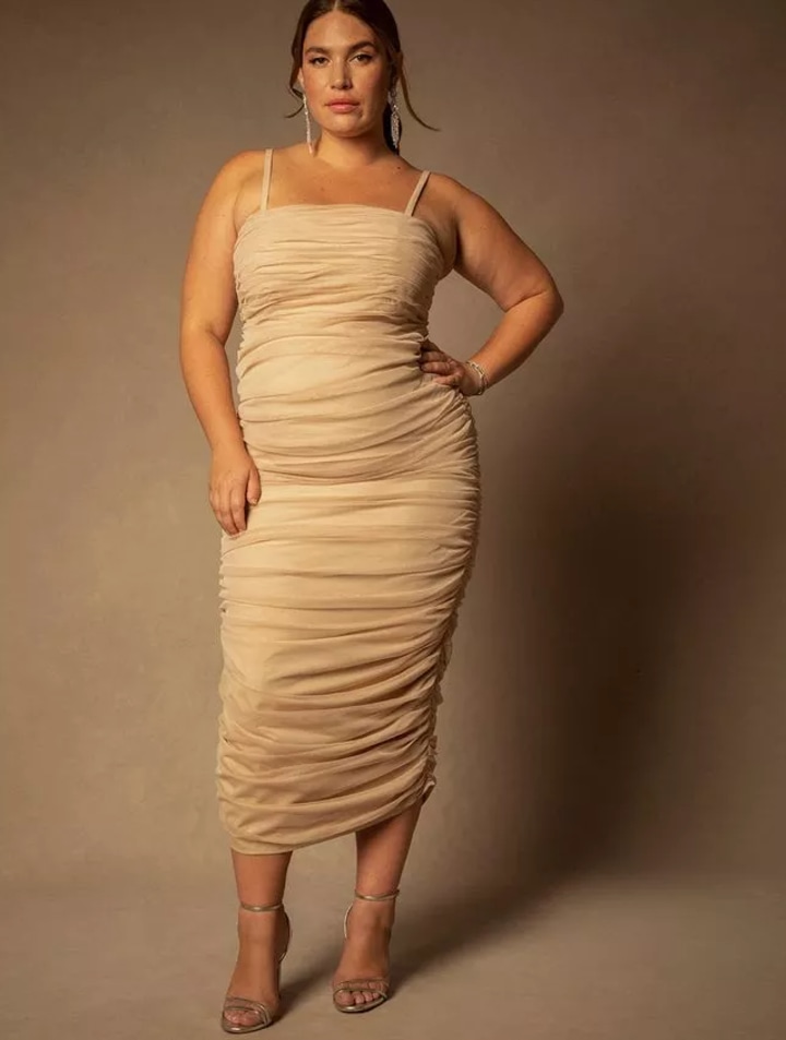 ELOQUII Ruched Tea Length Dress