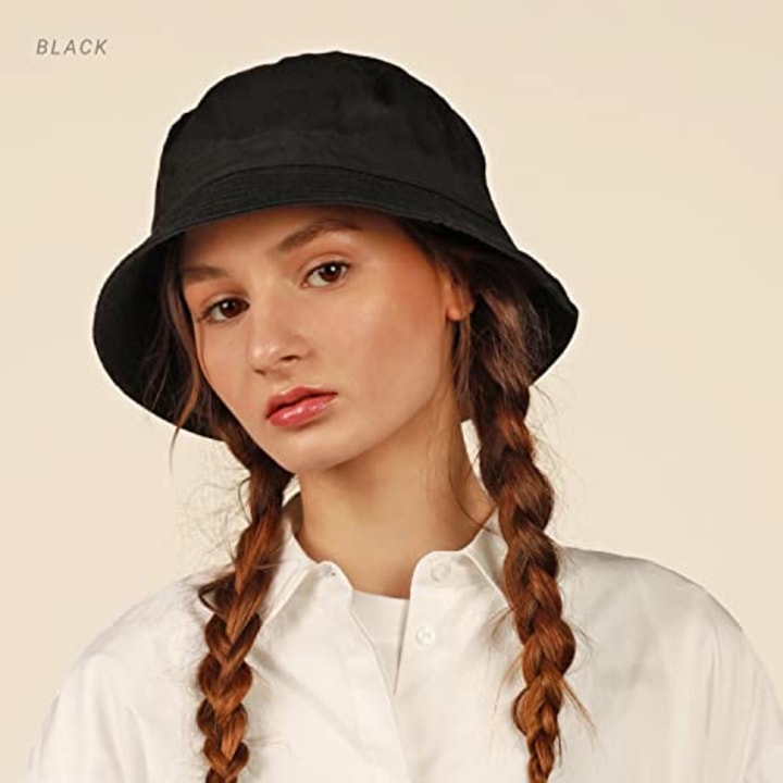 CHOK.LIDS Cotton Bucket Hats Unisex Wide Brim Outdoor Summer Cap Hiking Beach Sports (Black)