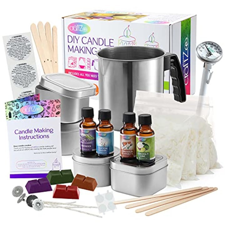 CraftZee Candle Making Kit for Adults Beginners - Soy Candle Making Kit Includes Soy Wax, Scents, Wicks, Dyes, Tins, Melting Pot &amp; More DIY Candle Making Supplies