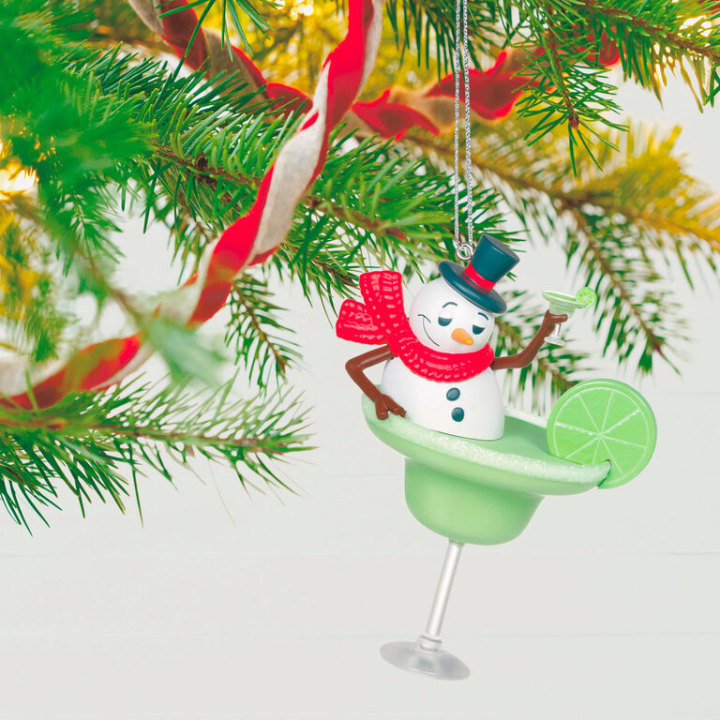 Feliz Navidad Snowman in Margarita Glass Musical Ornament