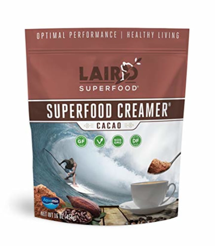 Laird Superfood Non-Dairy Coffee Creamer Cacao, Shelf-Stable Superfood Non-Dairy Powder Creamer, Gluten Free, Non-GMO, Vegan, 16 oz. Bag, Pack of 1