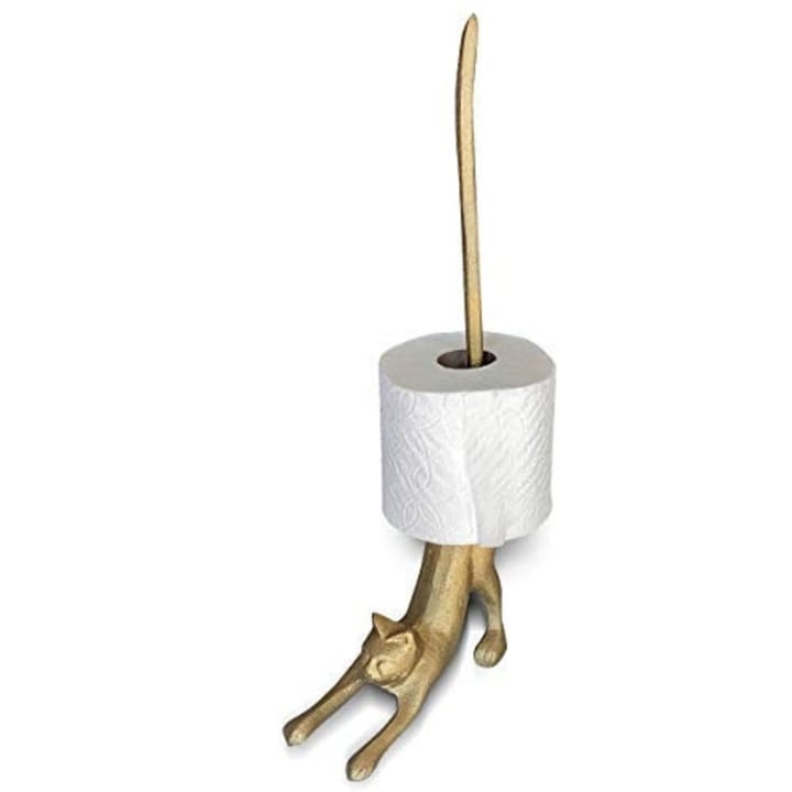 Gold Cat Paper Towel Holder | Cat Toilet Paper Holder Stand | Free Standing Toilet Paper Storage | Gold Cat Decor | Cat Gifts