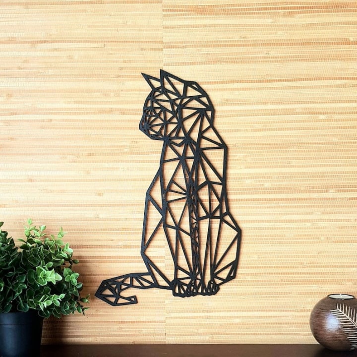 Geometric Wooden Cat Decor, Custom Size, Color