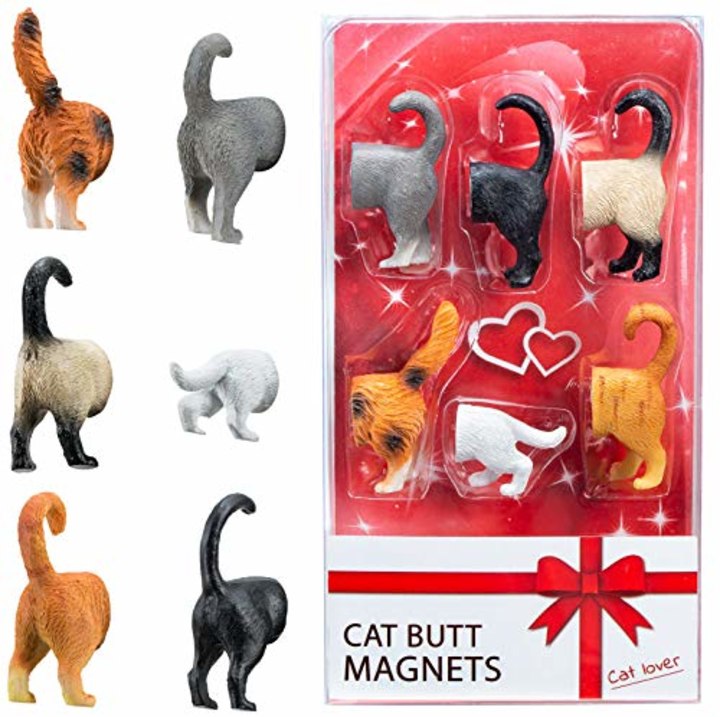 Cat Butt Refrigerator Magnets -Ready Gift Set of 6 for Cat and Pet Lovers - Home and Office Decoration
