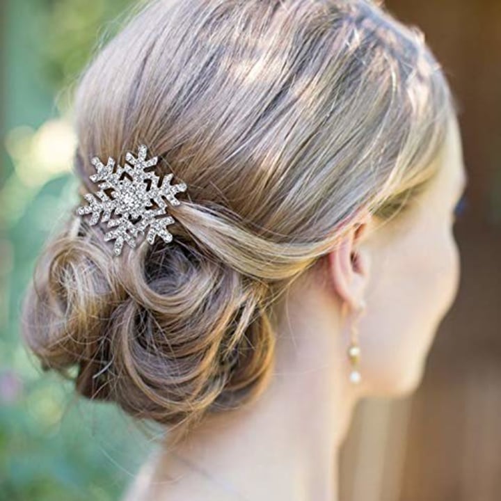 EVER FAITH Winter Snowflake Hair Side Comb Clear Austrian Crystal Silver-Tone