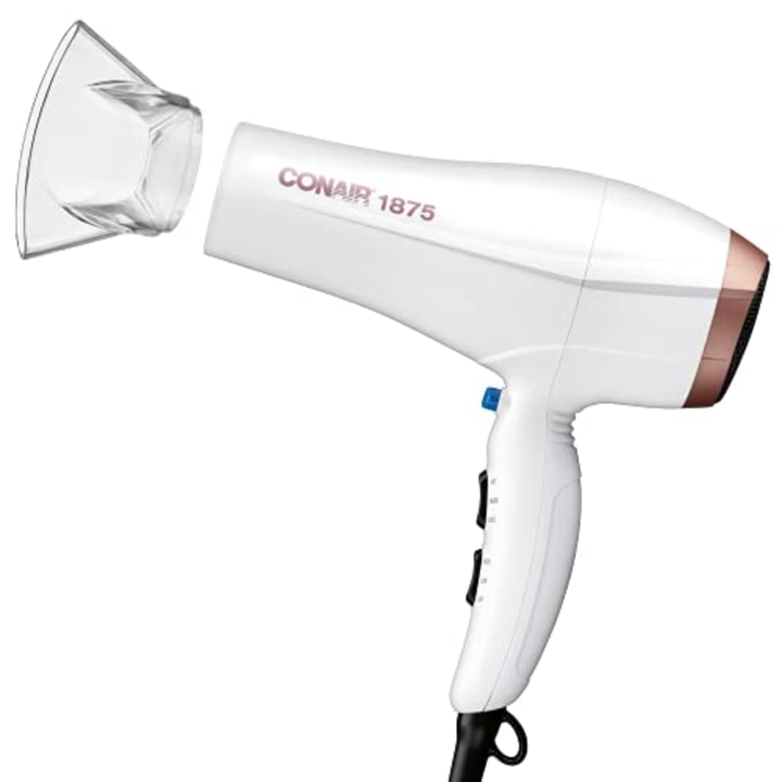 Conair 1875 Watt Double Ceramic Hair Dryer with Ionic Conditioning, White/Rose Gold