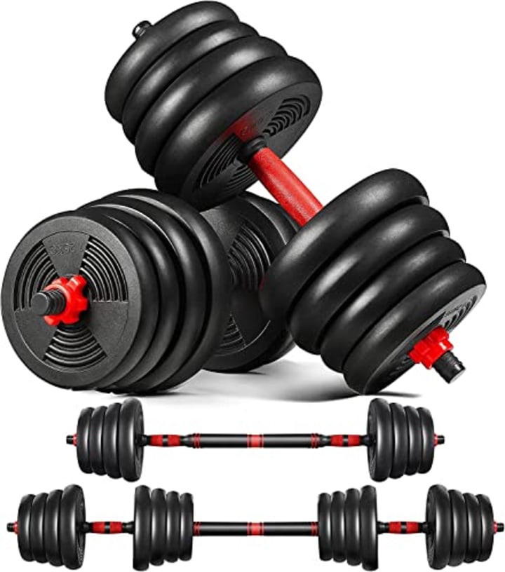 Dumbbells Set Adjustable Weight Barbells: 66/44/20Lb Plastic Coated Free Weights Sets with Non-Slip Connecting Rod - 2 in 1 Quick Conversion Dumbbell Barbell for Women Home Gym Office Workout Exercises Men Fitness Strength Training