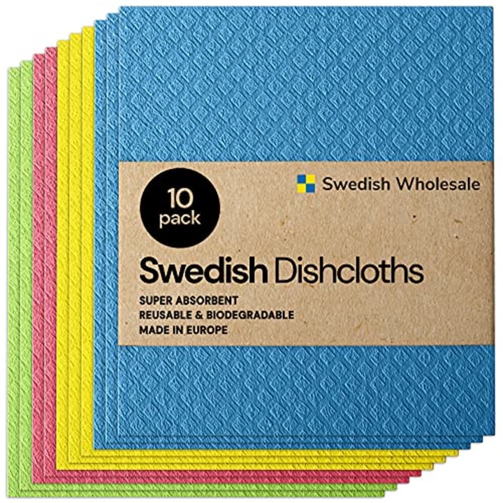 Swedish Wholesale Swedish Dish Cloths - 10 Pack Reusable, Absorbent Hand Towels for Kitchen, Counters &amp; Washing Dishes - Cellulose Sponge Cloth - Eco Friendly Gifts - Assorted