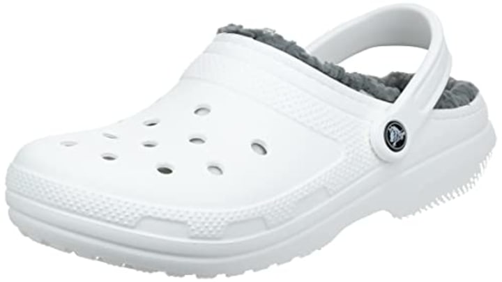 Crocs Unisex Men&#039;s and Women&#039;s Classic Lined Clog | Fuzzy Slippers, White/Grey 2, 3 US