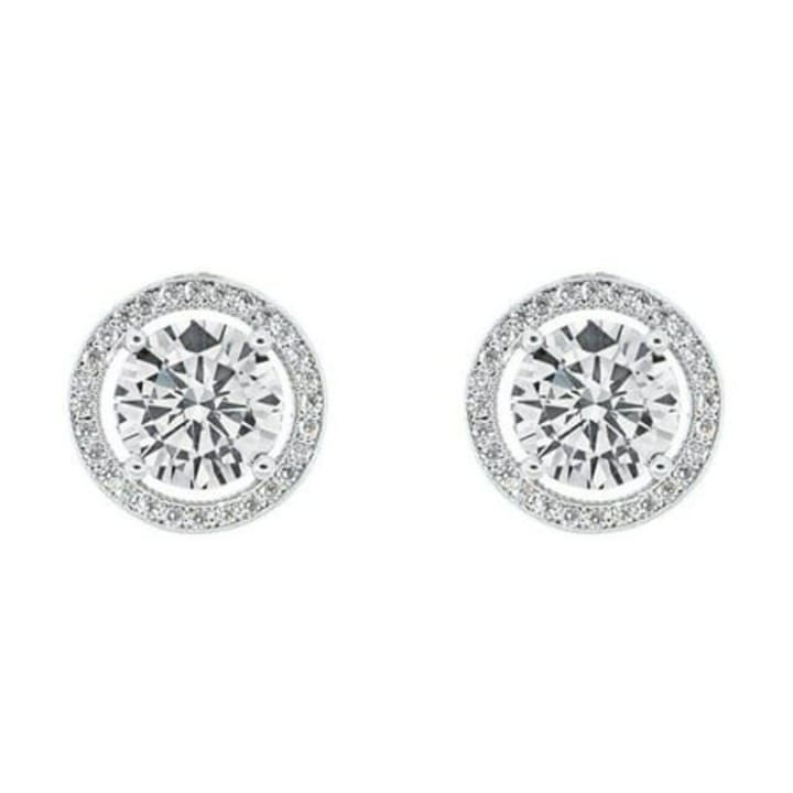 Cate &amp; Chloe Ariel 18k White Gold Halo CZ Stud Earrings, Silver Simulated Diamond Earrings, Round Cut Earring Studs, Best Gift Ideas for Women, Girls, Ladies, Special-Occasion Jewelry