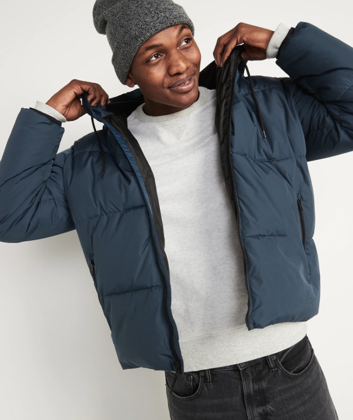 Water-Resistant Hooded Puffer Jacket for Men